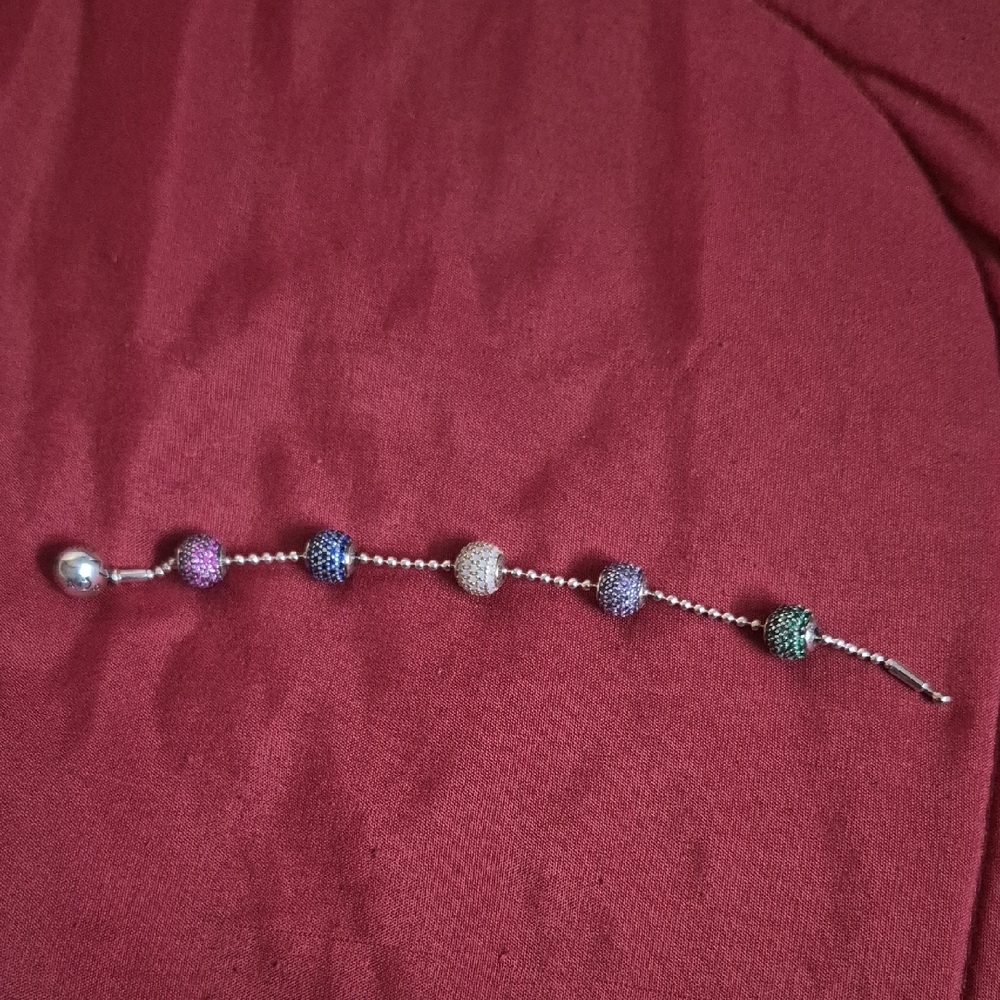 S925 Multi Color Pave Beaded Bracelet